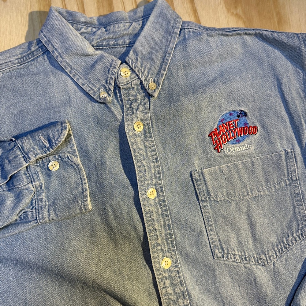 Planet Hollywood Mens Vintage Orlando Denim Long Sleeve Button Shirt Blue Size L - Picture 2 of 5